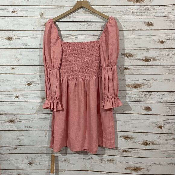 NWT Reformation Zoya Smocked Linen Mini Dress - Pink - XL - Picture 14 of 14
